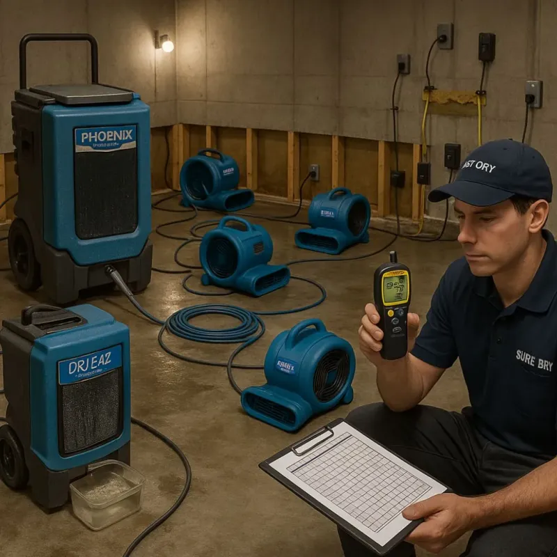 Structural Drying and Dehumidification process in Roseland, CA